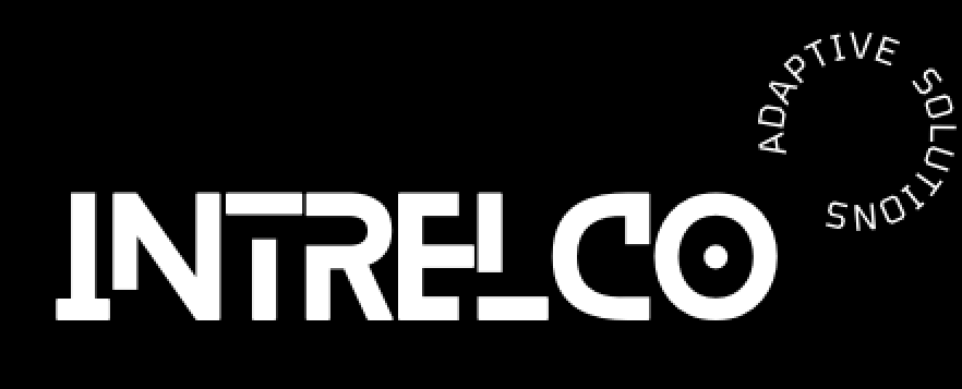 Image of Intrelco logo - adaptive solutions circle design. Black background with white lettering.